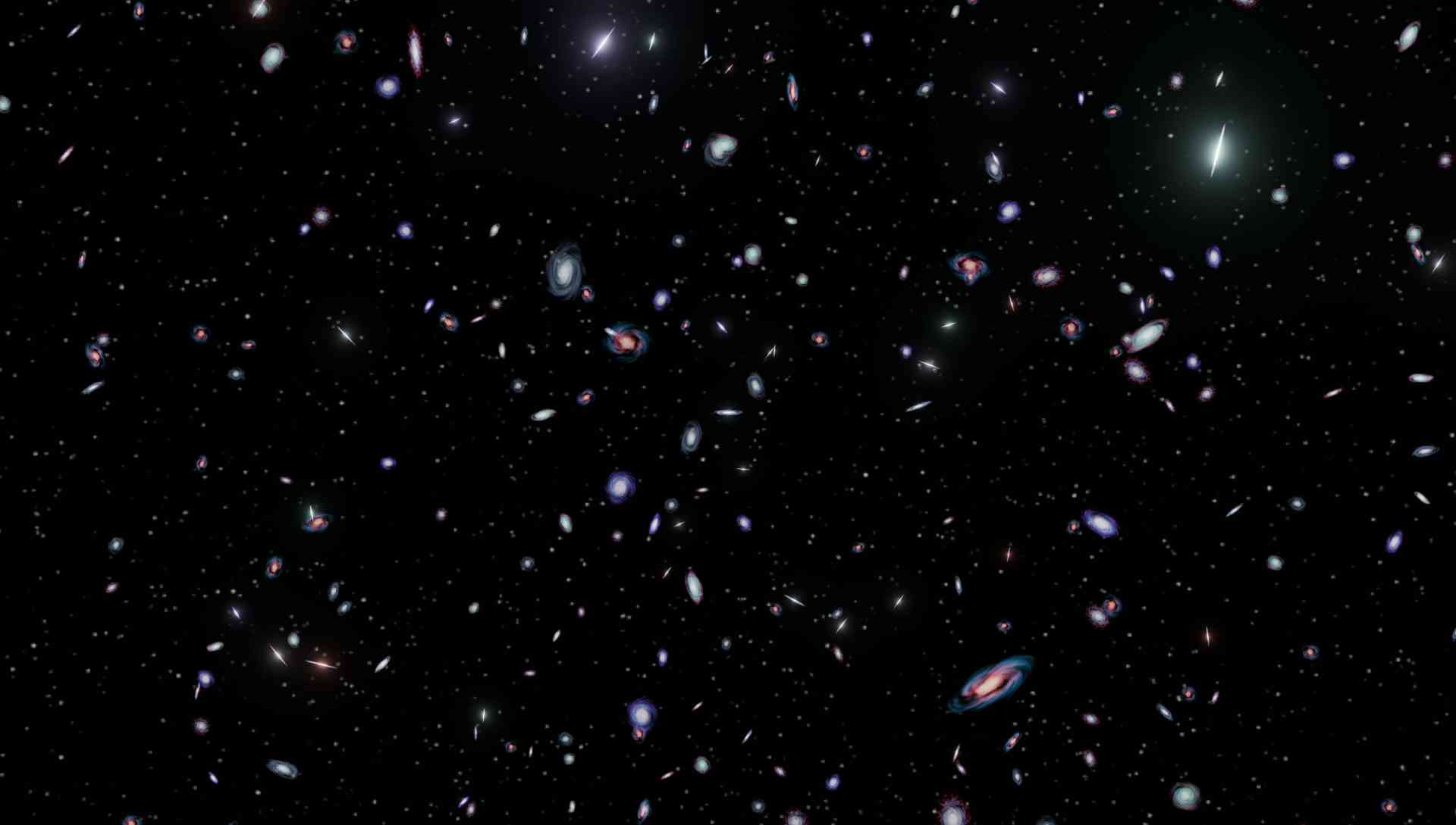 Une vue captivante de nombreuses galaxies dispersées à travers l'univers, illustrant l'immensité de l'espace.